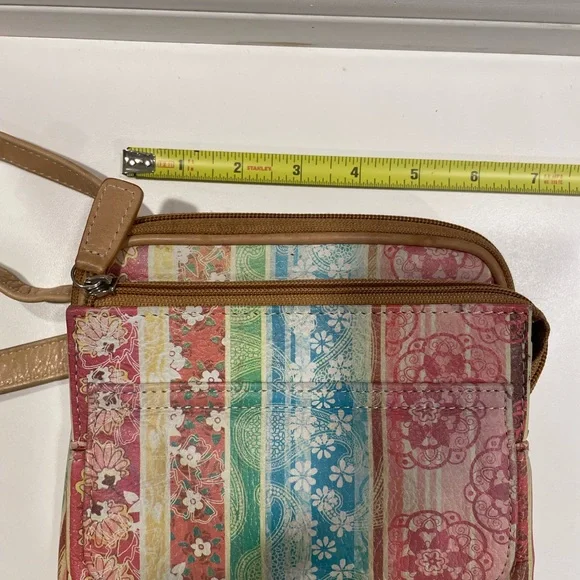 Womens Vintage Y2K Fossil Leather Purse Patchwork Travel Pastel Floral style - Picture 7 of 8